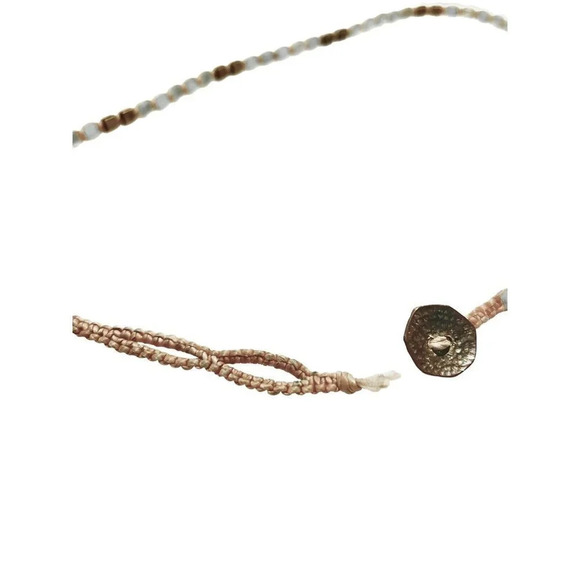 Square Glass Beaded Braided Hippie Surfer Boho Necklace Blue, Gold, Beige - Picture 4 of 4